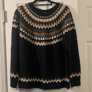 Talbots Black and Brown/Camel Patterned Fair Isle Crewneck Sweater